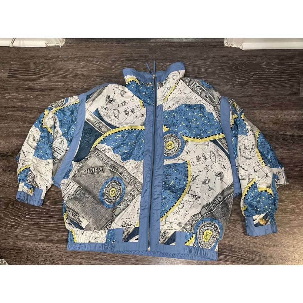 Retro Vintage 1980s Celestial Map Windbreaker Jacket by River Edge Sport Size L